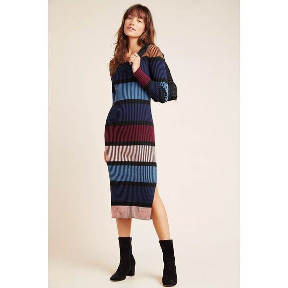 Lorna Midi Sweater Dress Horizontal Striped S - Picture 1 of 4